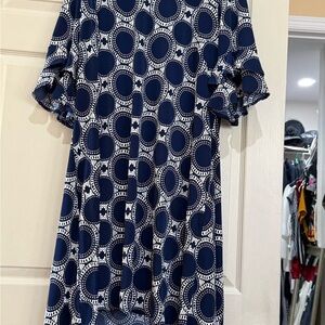 Navy Blue Pattern Dress Size 20 Plus Size Ruffle Sleeve